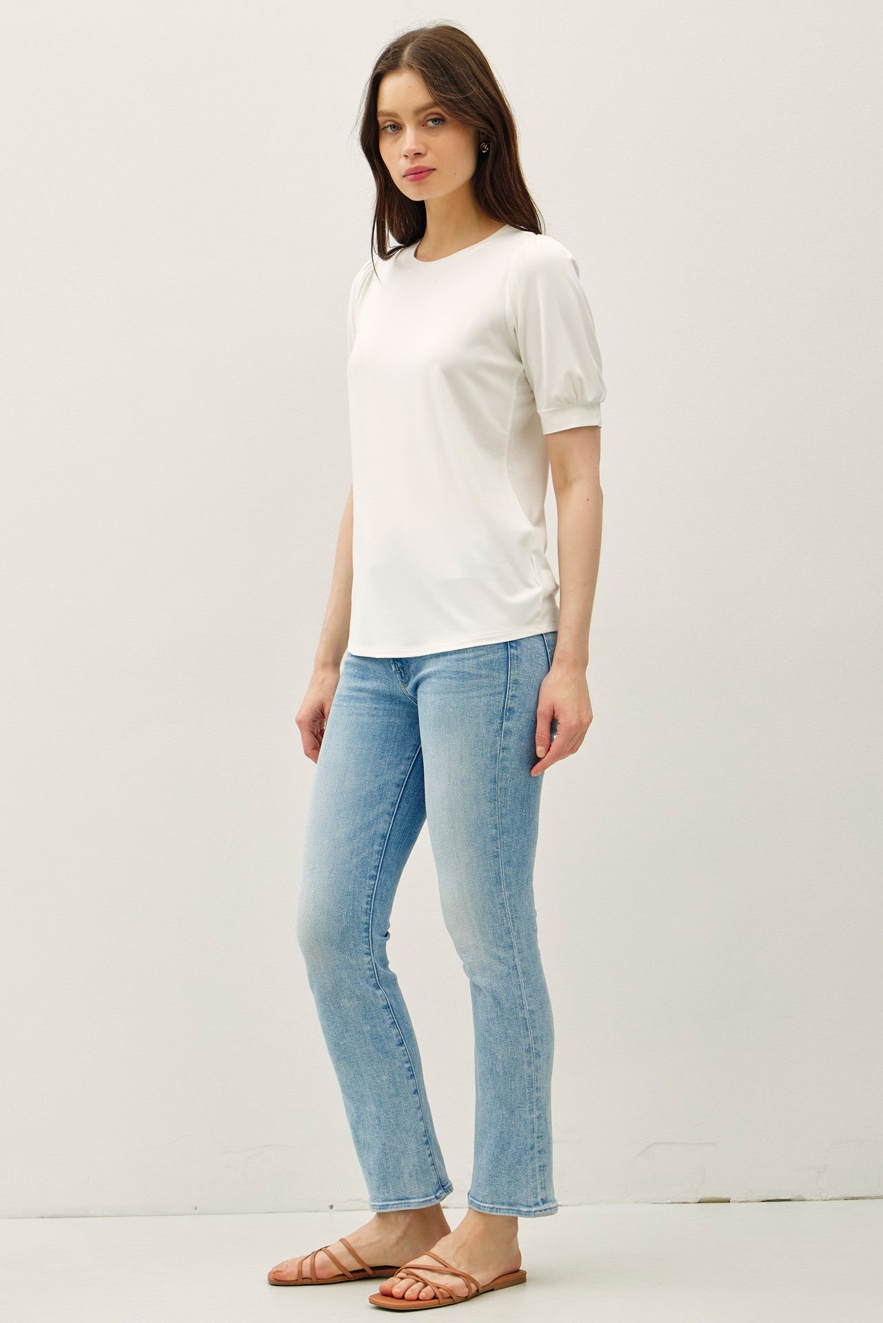 White Puff Sleeve Basic Top