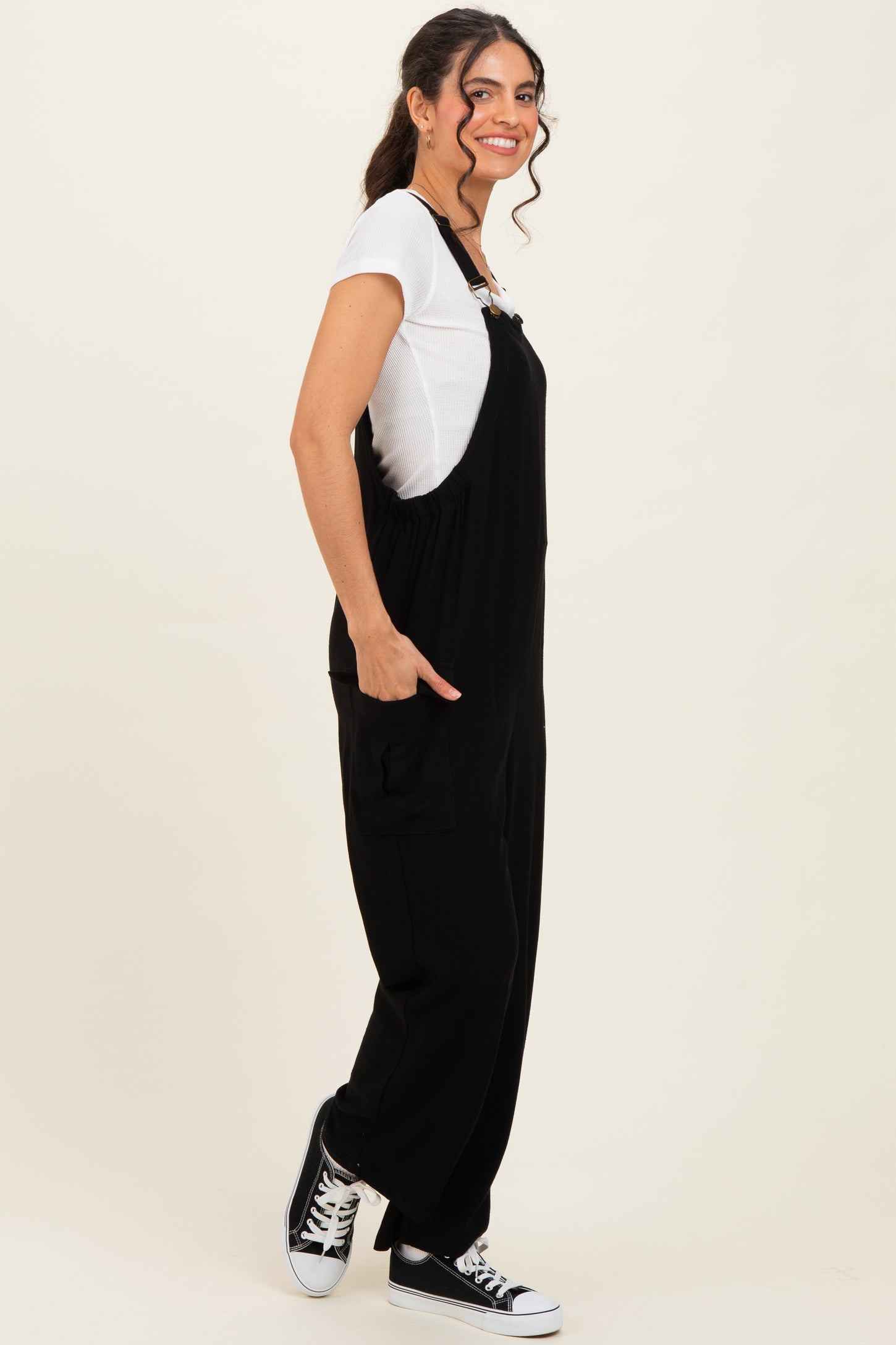Black Straight Leg Adjustable Overalls
