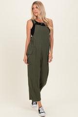 Olive Straight Leg Adjustable Overalls