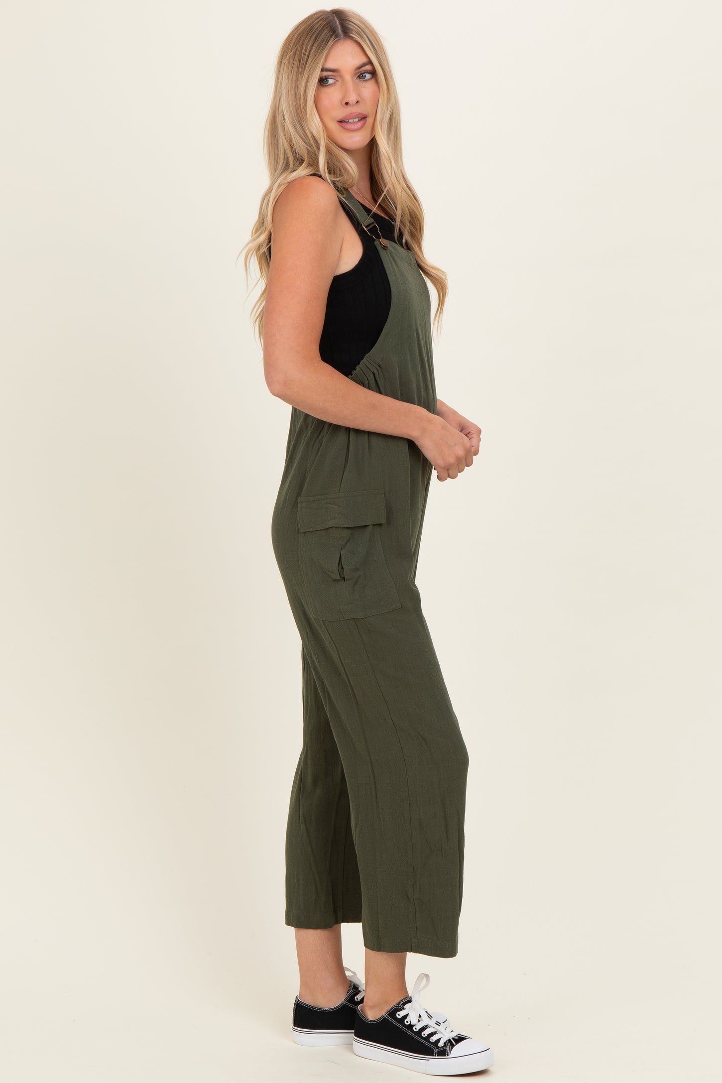 Olive Straight Leg Adjustable Overalls