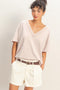 Beige Washed V-Neck Oversized Tee