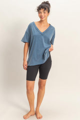 Navy Washed V-Neck Oversized Tee