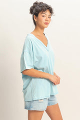 Light Blue Washed V-Neck Oversized Tee