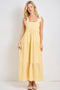Yellow Gingham Lace Trim Shoulder Tie Maxi Dress
