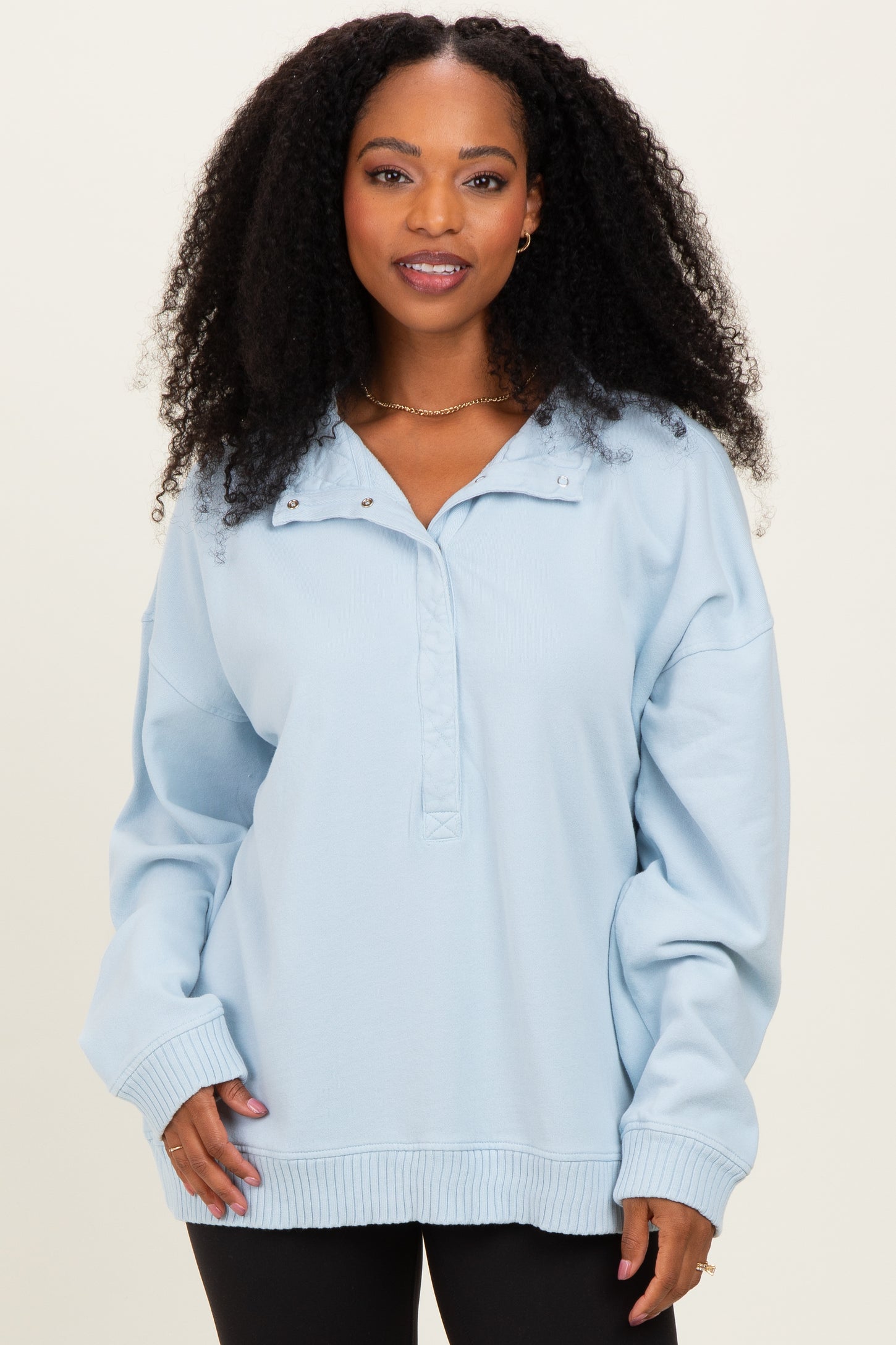 Light Blue Snap Collar Oversized Sweatshirt