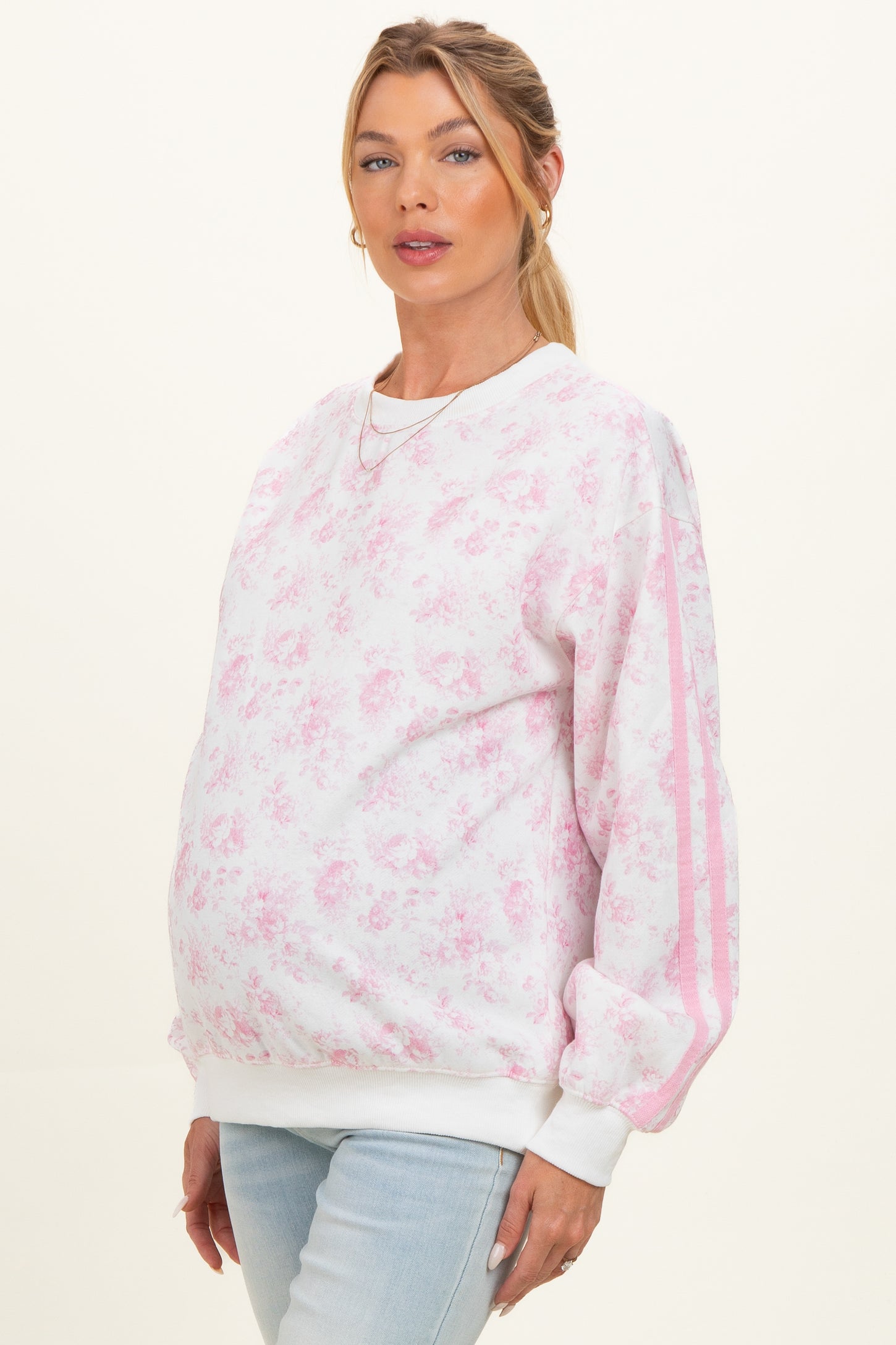 Light Pink Floral French Terry Maternity Sweatshirt