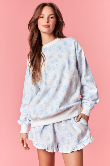 Light Blue Floral French Terry Sweatshirt