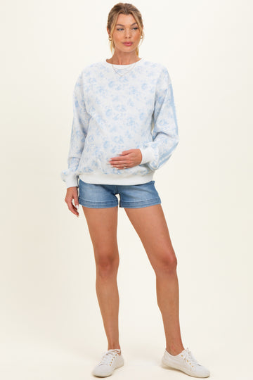 Light Blue Floral French Terry Maternity Sweatshirt