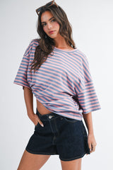 Rose Pink Oversized Striped Boyfriend Tee