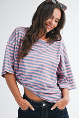 Rose Pink Oversized Striped Boyfriend Tee