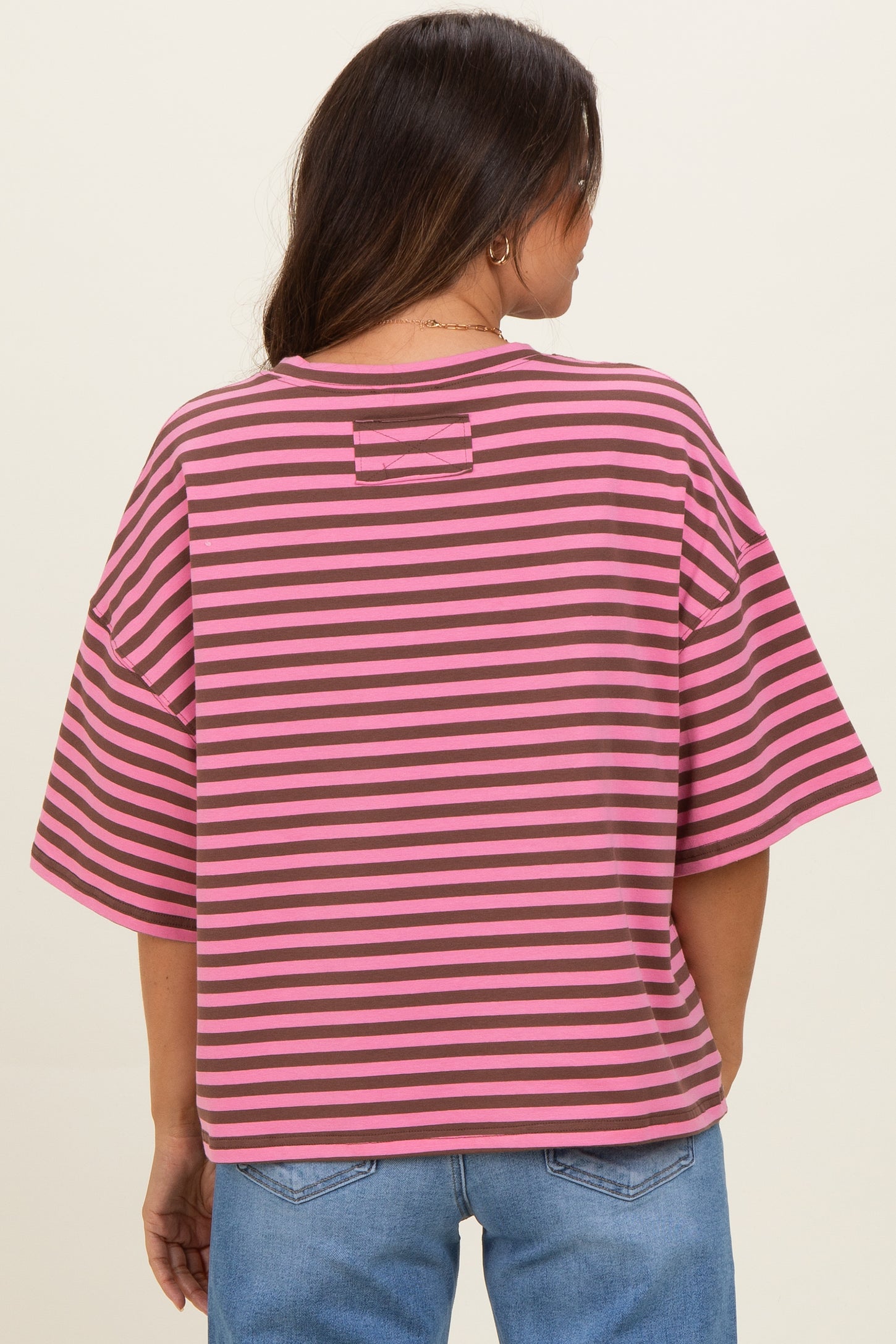 Chocolate Oversized Striped Maternity Boyfriend Tee