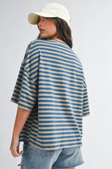 Tan Oversized Striped Boyfriend Tee