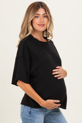 Black Raw Cut Edge Maternity Boxy Tee