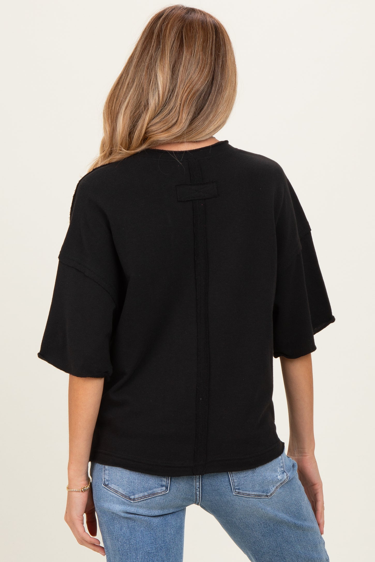 Black Raw Cut Edge Maternity Boxy Tee