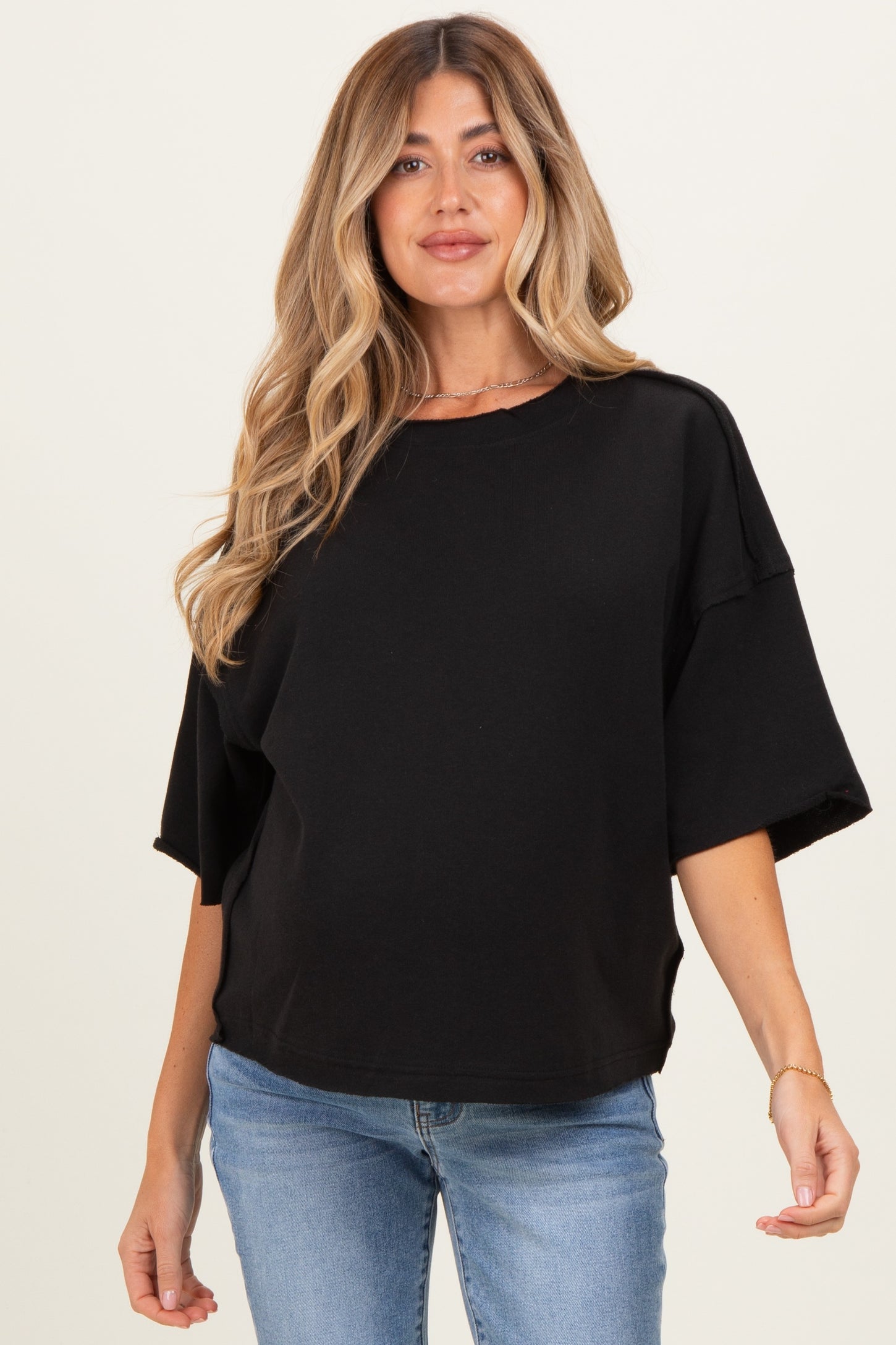 Black Raw Cut Edge Maternity Boxy Tee