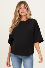 Black Raw Cut Edge Maternity Boxy Tee