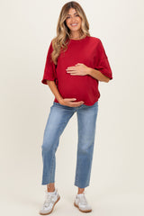 Burgundy Raw Cut Edge Maternity Boxy Tee
