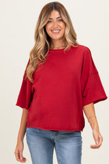 Burgundy Raw Cut Edge Maternity Boxy Tee