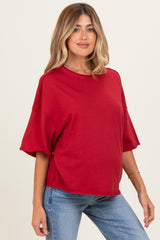 Burgundy Raw Cut Edge Maternity Boxy Tee