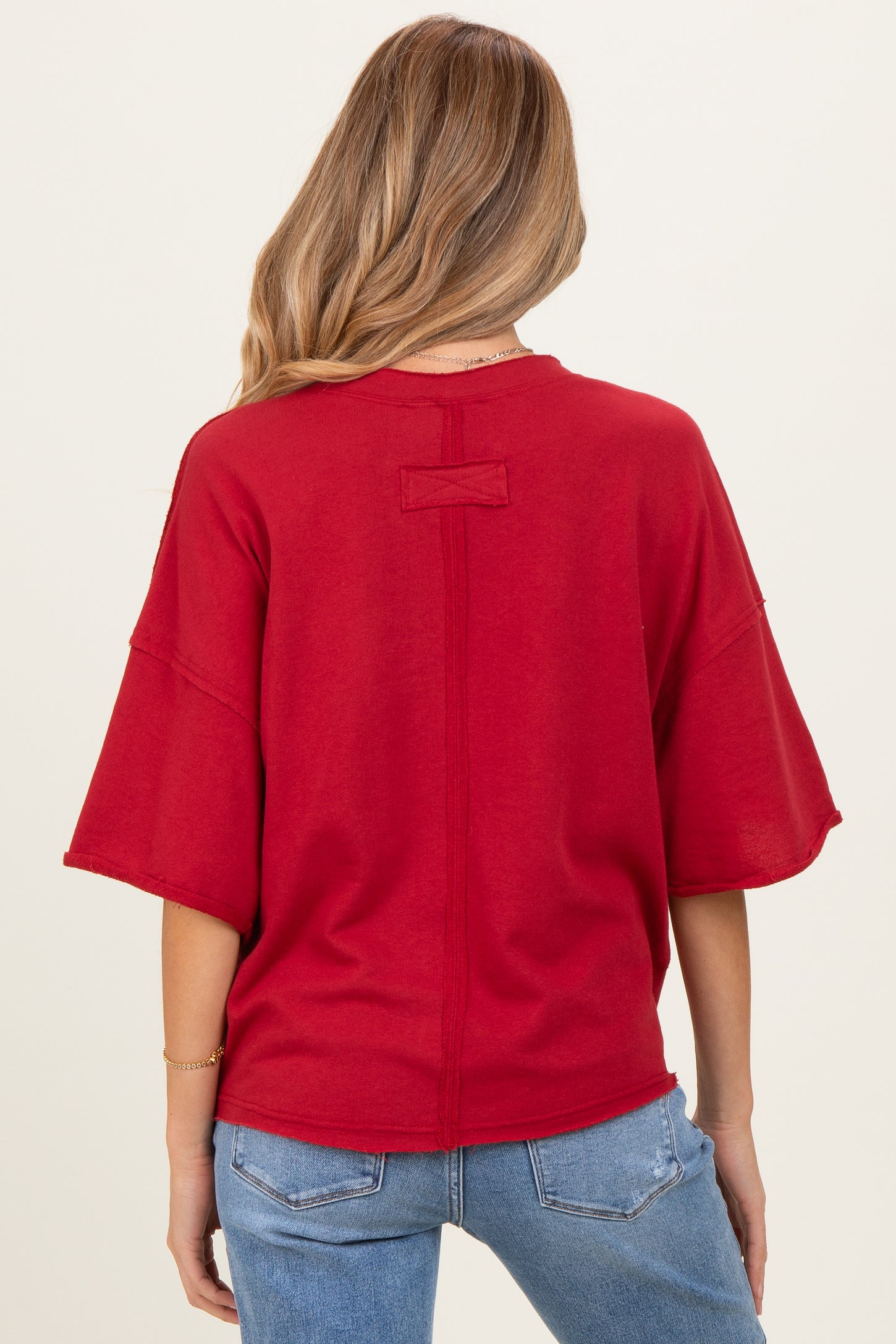 Burgundy Raw Cut Edge Maternity Boxy Tee