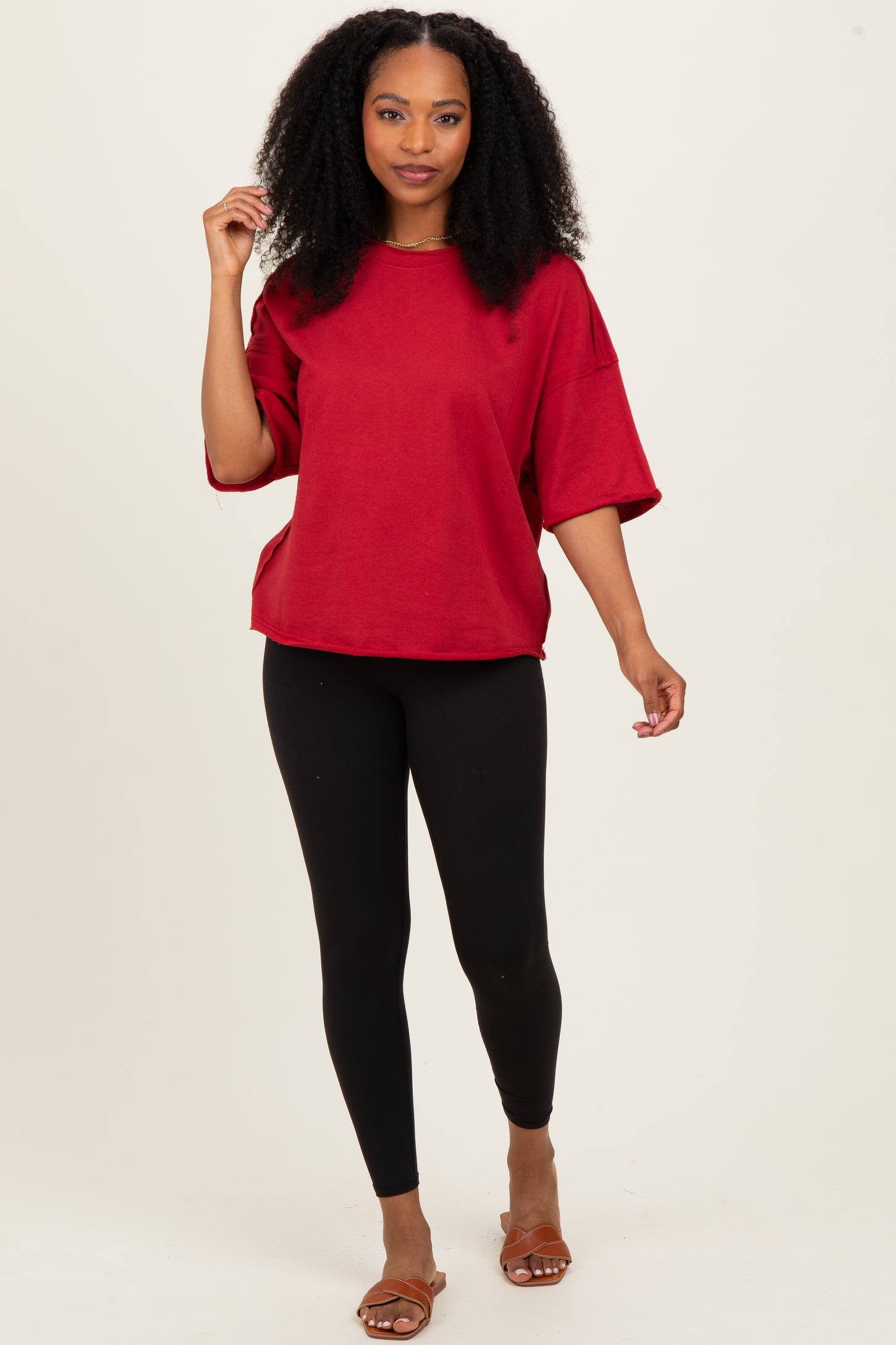 Burgundy Raw Cut Edge Maternity Boxy Tee