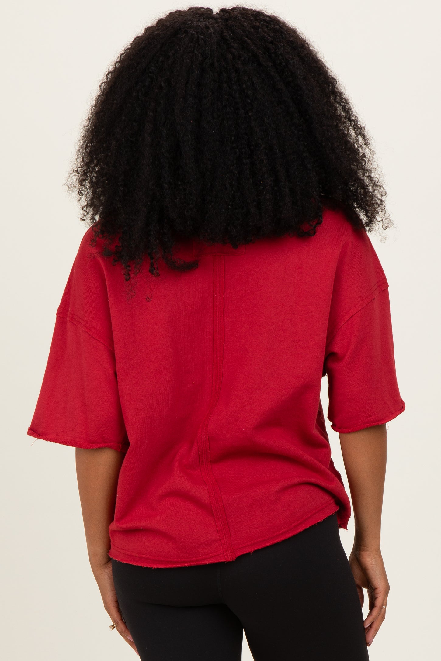 Burgundy Raw Cut Edge Boxy Tee