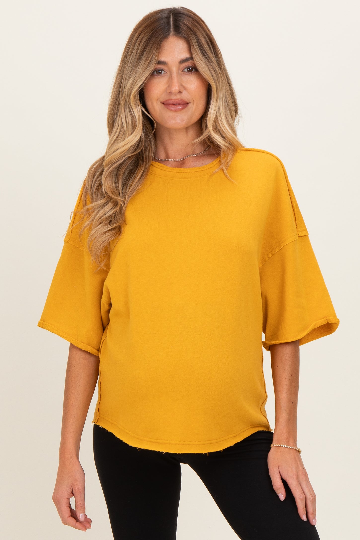 Mustard Raw Cut Edge Maternity Boxy Tee