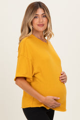 Mustard Raw Cut Edge Maternity Boxy Tee