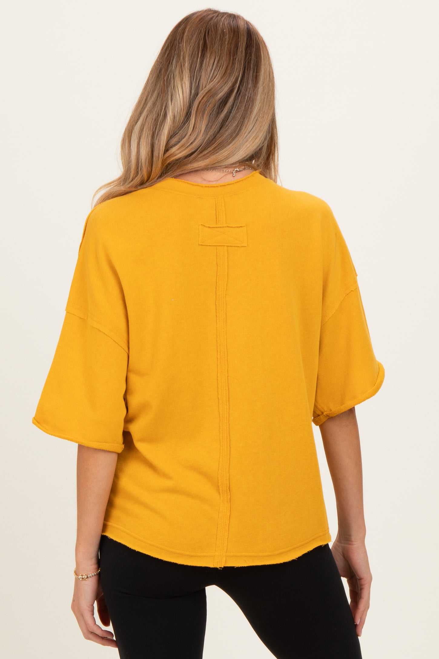 Mustard Raw Cut Edge Maternity Boxy Tee