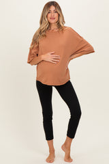 Mocha Raw Cut Edge Maternity Boxy Tee
