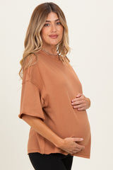 Mocha Raw Cut Edge Maternity Boxy Tee