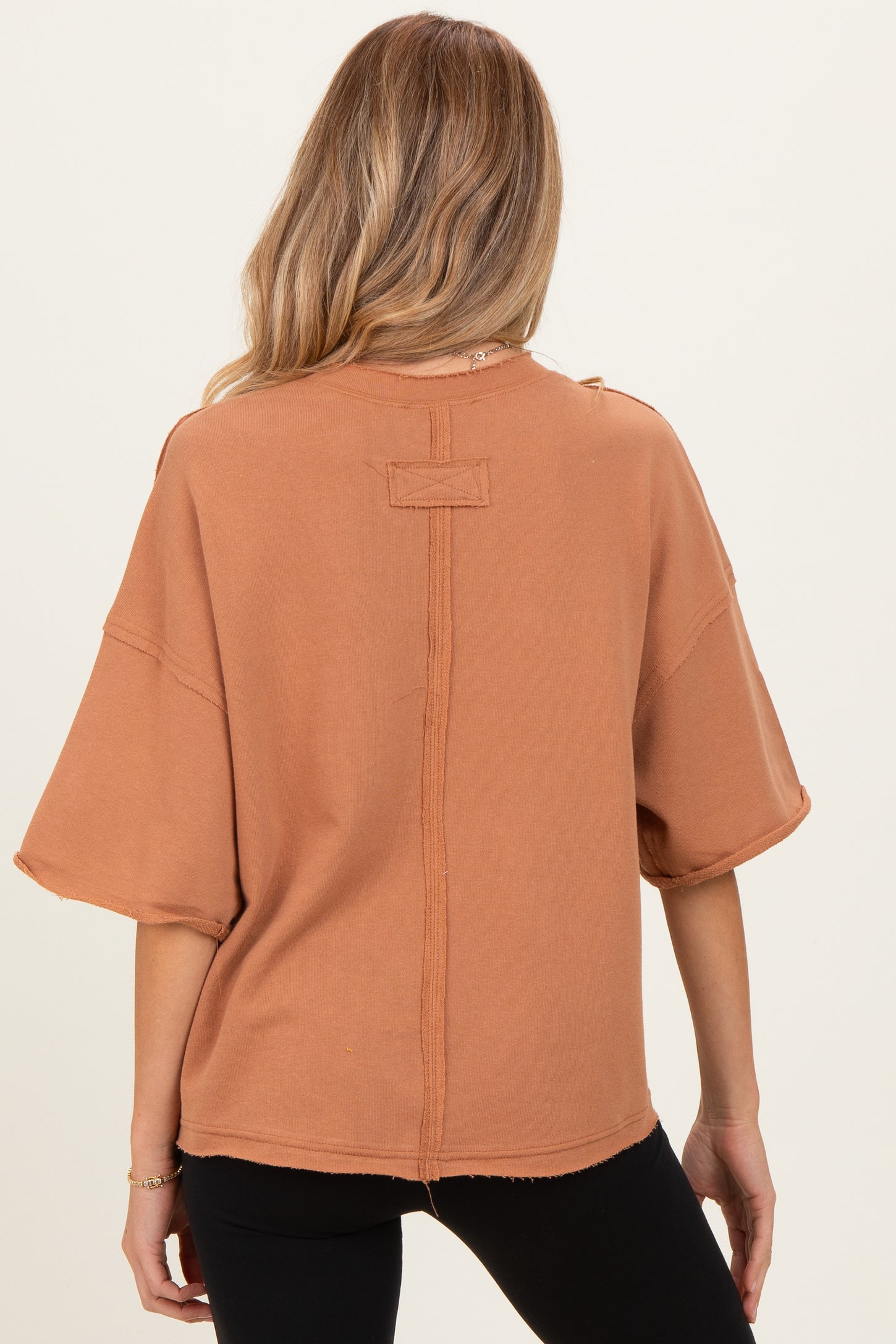 Mocha Raw Cut Edge Maternity Boxy Tee