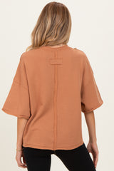 Mocha Raw Cut Edge Maternity Boxy Tee