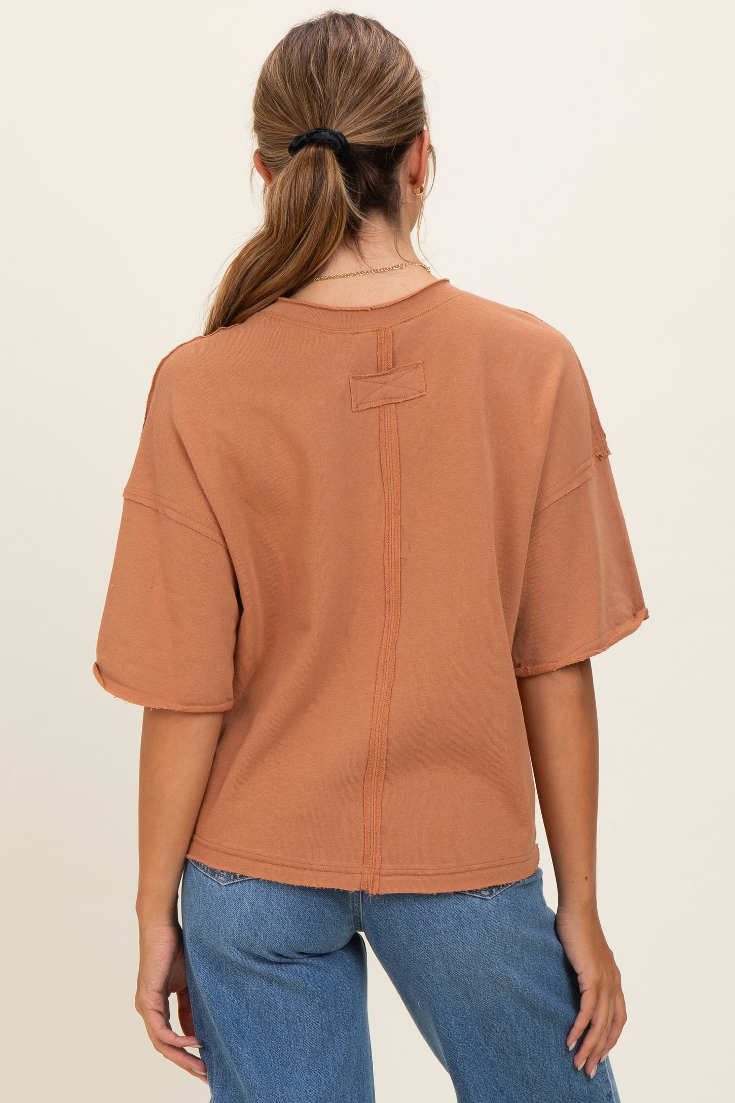 Mocha Raw Cut Edge Boxy Tee