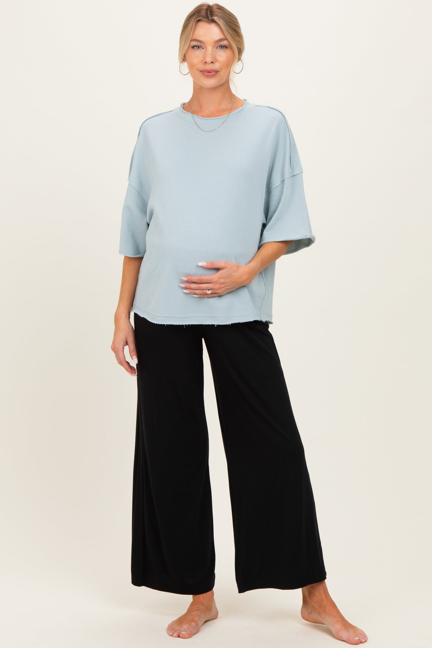 Light Blue Raw Cut Edge Maternity Boxy Tee