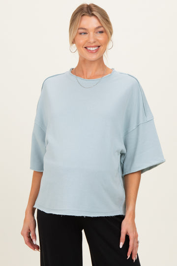 Light Blue Raw Cut Edge Maternity Boxy Tee