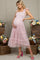 Light Pink Smocked Polka Dot Tulle Maternity Midi Dress