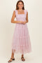 Light Pink Smocked Polka Dot Tulle Midi Dress