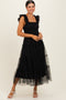 Black Smocked Polka Dot Tulle Midi Dress