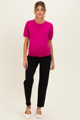 Magenta Short Sleeve Basic Knit Maternity Top