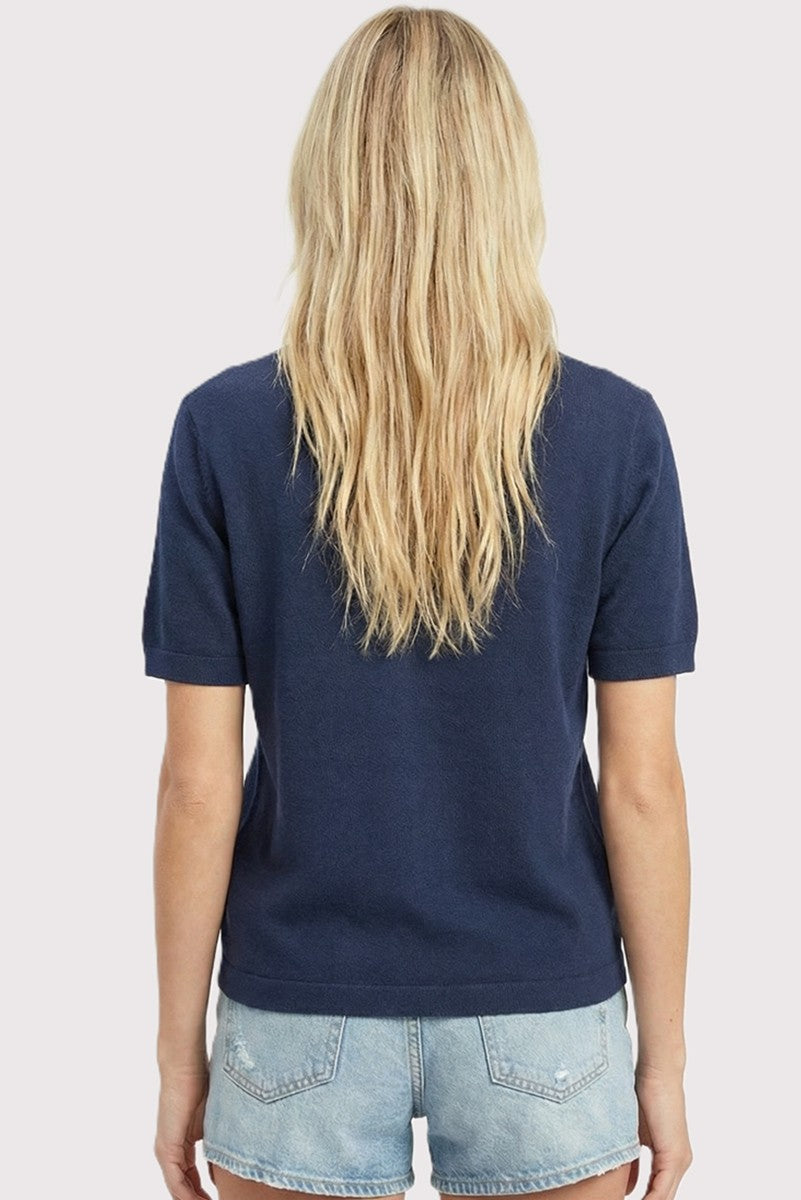 Navy Short Sleeve Basic Knit Top
