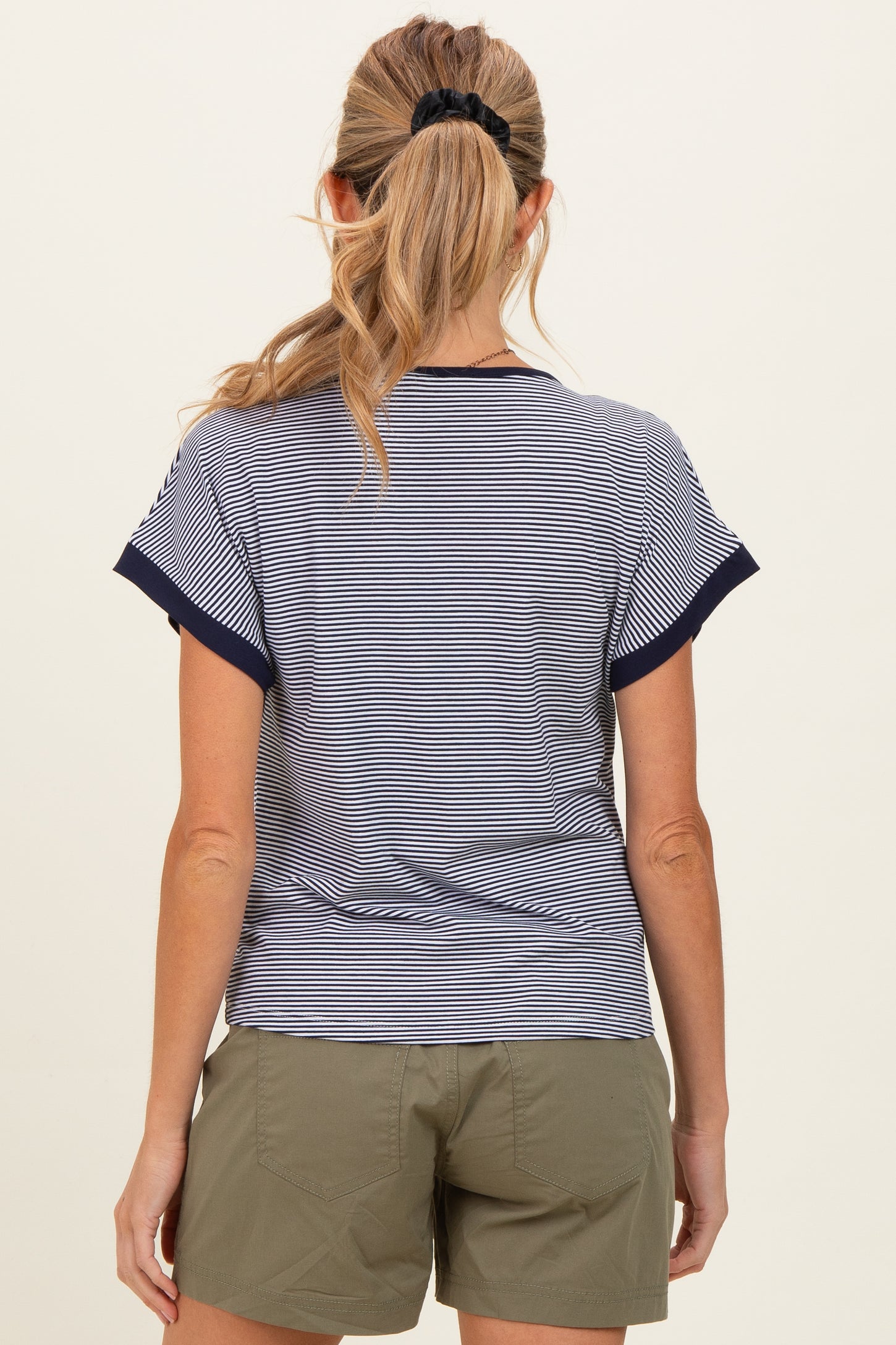 Navy Pinstripe Contrast Trim Maternity Top