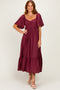 Burgundy Flutter Sleeve Ruffle Hem Midi Dress
