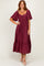 Burgundy Flutter Sleeve Ruffle Hem Midi Dress
