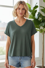 Forest Green V-Neck Pointelle Knit Maternity Top