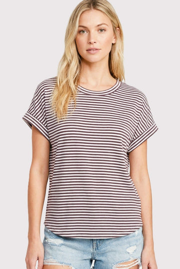 Light Plum Striped Short Sleeve Top