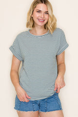 Green Striped Short Sleeve Top