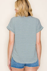 Green Striped Short Sleeve Top