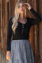 Black Ribbed Henley Top