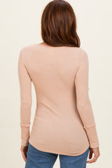 Beige Ribbed Henley Top